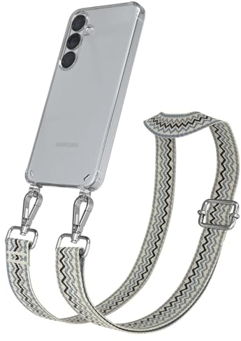 EAZY CASE Handykette - Verstellbares Taschenband kompatibel mit Galaxy S25, Schulterriemen, Handykordel mit Silikon Hülle, Umhängetasche, Beige Blau Silber