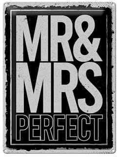Femer Blechschild Spruch 30x40 cm Mr and Mrs perfect schwarzes Deko Schild