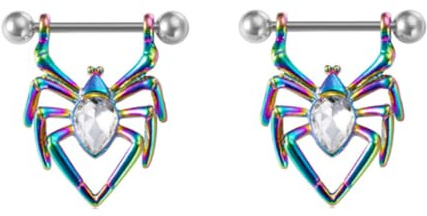 Punk Spider Nipple Rings Barbell 316L Surgical Steel Teardrop CZ Vintage Insects Drop Industrial Cartilage Body Piercing 14G 18mm Nipplering Bars Ring Schmuck Zubehör, Einheitsgröße, Edelstahl, Kein