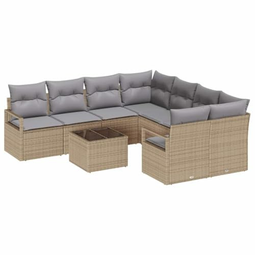 vidaXL Modularer Gartensofa-Set mit Kissen in Beige und Grau – Wetterfeste Außenmöbel für 6 Personen, ideal für Balkon und Terrasse. Moderne Lounge-Möbel für den Außenbereich.