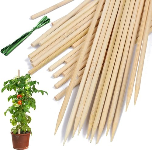 25-Pack Natural Bamboo Stakes for Plants, Wood Plant Stakes for Gardening, Sturdy Tomato Flower Vine Support Stakes with Wooden Garden Markers for Outdoor Potted Plants (Bamboo color, 18In)
