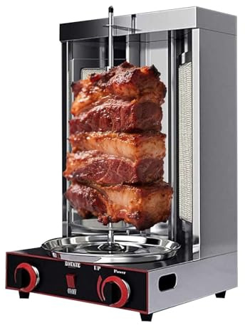 CUTANGELAR Grill Shawarma Commerciale, Girarrosto Kebab Con 2 Bruciatori E Controllo Temperatura, Girarrosto Rotante 360°,Costruzione Acciaio Inox Per Ristorante,Cucina Professionale.(Gas 2800P)