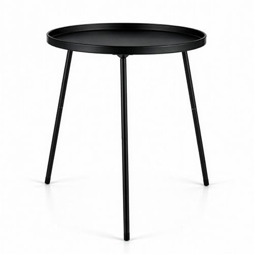 SUNNYNEST Round Side Table Metal End Table with Tray Top, Small Accent Table for Living Room Bedroom Balcony, Modern Gold Bedside Table for Small Spaces, 41.5 × 46.5 cm (Black)