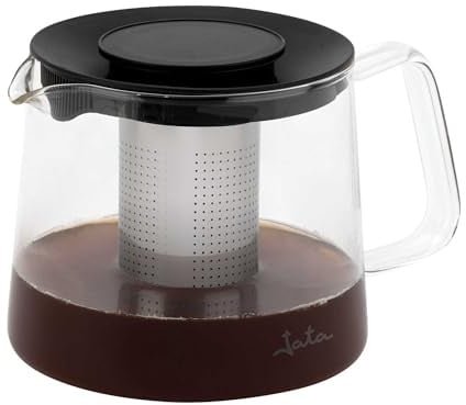 JATA HOGAR HCAF5509 - Tetera de Cristal Borosilicato 1L con Infusor de Acero Inoxidable, Tetera para Té e Infusiones, Resistente al Calor, Libre BPA, Filtro Desmontable