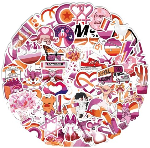 Catelves Lesbian Sticker Set 50 Stück, wasserfeste LGBTQ Pride Aufkleber, lesbische Flagge Sticker für Laptop, Koffer, Auto, Fahrrad, Skateboard, Trinkflasche, Scrapbook & CSD Deko