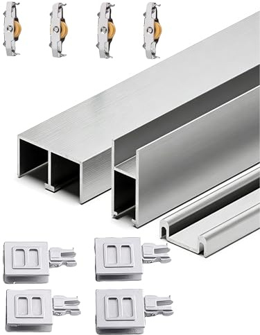 Kit De Raíles Para Hojas Corredizas De Cristal, Guías Para Expositores Y Vitrinas, Carriles De Aluminio Reforzados, Panel Vitrado Para Puertas De Armario(Silver,47.2 IN/120 CM_8 MM)