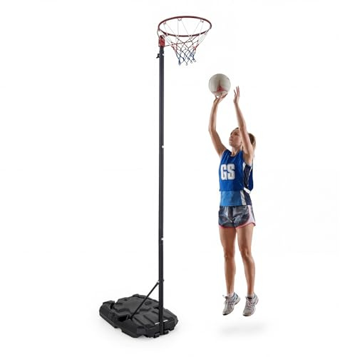 COSTWAY Netball Stand and Post, Adjustable Basketball Goal System with Fillable Base, Portable Regulation Hoop Full Size Basketball Net Set for Kids Teenagers Adults