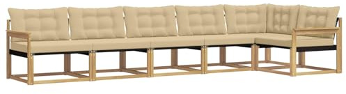 vidaXL Outdoor-Sofagarnitur mit Kissen 6 pcs Weiß und Beige, Garten, modernes Outdoor-Sofa-Set, wetterfest, Bequeme Lounge, langlebige Möbel, Akazienholz-Design