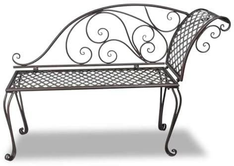 HGBNMER Ergonomische Gartenliege 110 kg, Stahl Chaiselongue Antik Braun, Garten-Chaiselongue 128 cm mit Schnörkel-Verzierungen