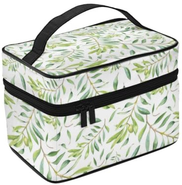 Green Leaf Artistic Olive Tree Print, Travel Makeup Bag, Large Capacity Cosmetic Organizer for Women, Waterproof Portable Pouch, Skincare & Travel Essentials