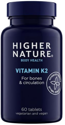 Higher Nature Vitamin K2 One A Day - Bone & Cardio Support - 60 Tablets | Vitamin K2 MK7, Gluten Free, SOYA Free, Vegan & Vegetarian Tablets