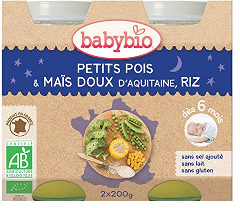 BabyBio - Menu du soir : Petits pois-Maïs-Riz 2x200g