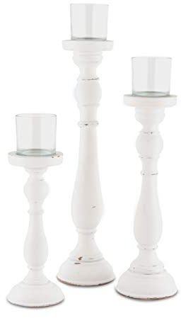 WEDDINGSTAR 9583-08 Shabby Chic Spindle Candle Holder White Kerzenhalter-Set, Glas