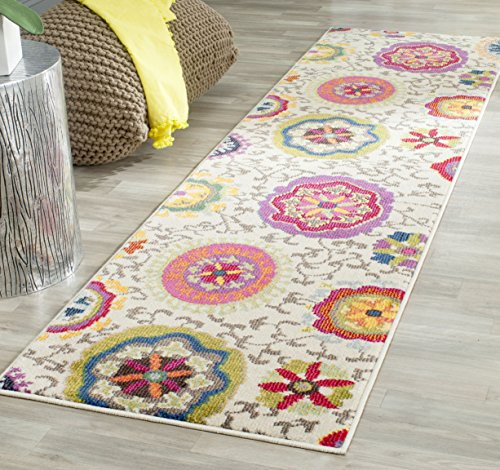 SAFAVIEH Tapis Boho Pour Salon, Salle à manger, Chambre à coucher - Monaco Collection, Tapis à poil court, Ivoire et Multi, 66 X 244 cm
