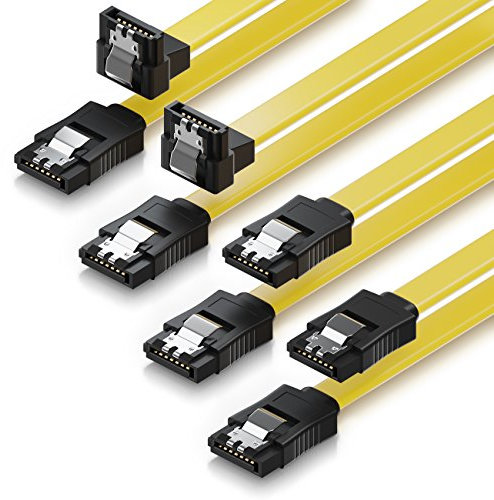 deleyCON 4x 0,5m Cavo SATA 3 SATA III HDD SSD Cavo Dati 6 GBit/s - 2x Diritto + 2x Diritto a 90° - Giallo