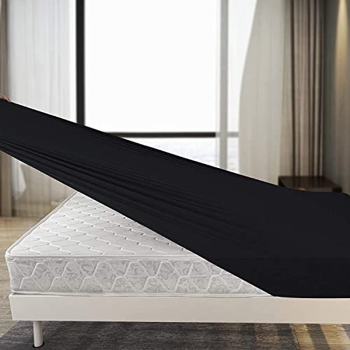 Family Bedding Cotton Thick Jersey Super King Bed Fitted Sheet, 180 cm x 200 cm, Black