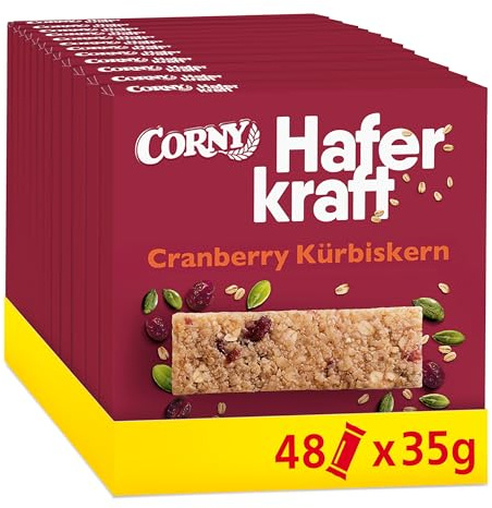 Haferriegel Corny Haferkraft Cranberry-Kürbiskern | Vegan & Vollkornhafer | 48 x 35 g