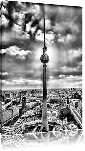 Pixxprint Großstadt Fernsehturm Berlin City, Größe: 100x70cm, Leinwandbild, fertig gespannt, Wandbild, Dekoration, Kunstdruck, kein Poster