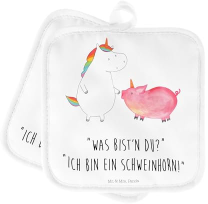 Mr. & Mrs. Panda 2er Set Topflappen Einhorn Schwein - Geschenk, Einhörner, Topfhandschuh, Unicorn, Ofenhandschuh, Topflappen Set, Ofenhandschuhe,
