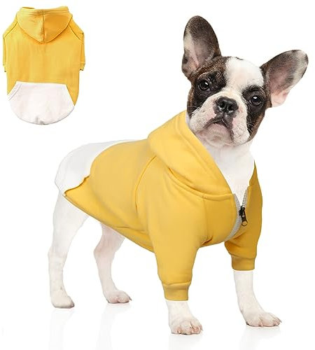meioro Reißverschluss Kapuzen Haustier Kleidung Hund Katze Kleidung Niedlichen Haustier Kleidung warme Kapuze französische Bulldogge Pug (XXL, Gelb)