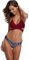 SHEKINI Damen Bikini Set Push up Verstellbar Crossover Ties-up Neckholder Bikini Oberteil Zweiteiliger Badeanzug Triangel Gedruckt Niedrige Taille Bikinihose Strandkleidung(Medium, Weinrot)