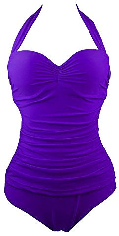 Vintage 50S Pin Up Costume da Bagno Intero Scollato Costumi Un Pezzo Viola XL