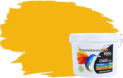 RyFo Colors Bunte Wandfarbe Manufakturweiß Sonnengelb 3l - weitere Gelb Farbtöne und Größen erhältlich, Deckkraft Klasse 1, Nassabrieb Klasse 1