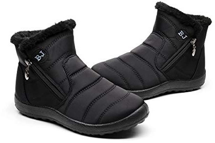 Stivaletti Donna, Popoti Stivali Inverno Caldo Neve Stivaletti Imbottiti di Cotone Appartamenti Stivaletti Antiscivolo Cerniera Casual Camminate All'aperto (Nero-1, 40)
