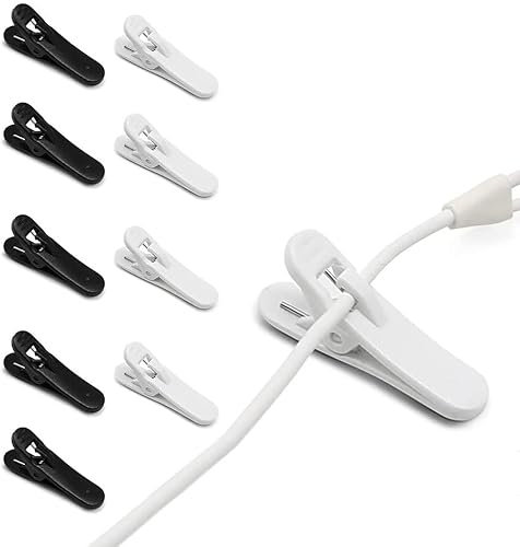 iMangoo Kopfhörer Kabel Clips, 10 Stück Kopfhörer Headset Kabelclip Halter Halterungs Kleidungscli Befestigungsmikrofon Kopfhörer Draht für Montage Laufwandern Training Workout Weiß & Schwarz