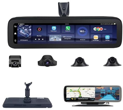 SZKJ T88 Plus 360° Panorámica de 30.5 cm Pantalla Completa 4G Touch IPS Especial Coche Dash Cam Espejo Retrovisor con GPS Bluetooth WiFi Monitoreo Remoto Android 8.1 FHD 1080P 4CH Cámara Lente