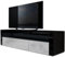 Vladon Lowboard Valencia, Made in Germany, TV-Kommode mit 1 offenem Fach und 2 Klappen, Schwarz matt/Beton Oxid Optik/Schwarz Hochglanz (155 x 46 x 40 cm)
