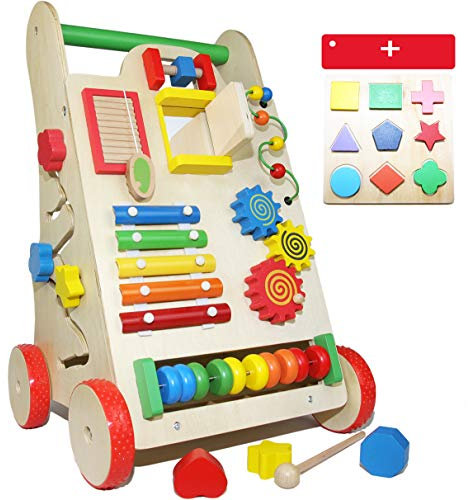 EasY FoxY ToY Lauflernwagen Holz; Stabiles Lauflernhilfe Spielzeug für Kinder; Gehhilfe Holzspielzeug mit Motorik für Jungen Mädchen, Nachhaltiges Geschenk zum Lernen