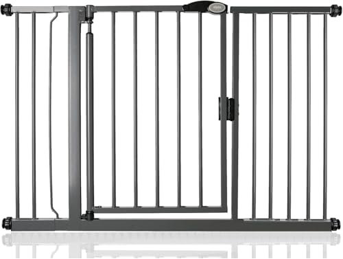 Safetots Druckmontage Selbstschließendes Treppengitter, 125.4cm - 132.4cm, Schiefergrau, Automatisch Schließendes Babygitter, Sicherheitsbarriere für Kleinkinder, Einfache Installation