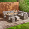 Rattan Garden Furniture With Fire Pit Table | 6 Piece 8 Seater Outdoor Furniture Set With Sofa Stool & Cushions | Rattan Corner Table Sofa & Chairs L Shape Grey..
