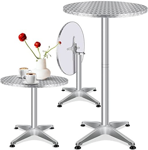 KESSER® 2in1 Stehtisch klappbar Bistrotisch 1er Set | Aluminium Edelstahlplatte | höhenverstellbar 70cm / 115cm | Partytisch Tisch Ø 60cm | In- & Outdoor Empfangstisch | Klapptisch mit Cover Silber