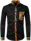 PARKLEES Men's African Dashiki Tribal Graphic Patchwork Long Sleeve Printed Grandad Collar Shirt PZZCL46 Black L