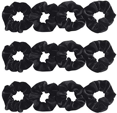 Belle Vous Schwarze Haarbänder aus Samt (12er Pack) - Schwarze Haarbänder für Frauen mit Glattem, Welligem, Lockigem, Langem, Kurzem, Dickem oder Feinem Haar - Elastische Haarbänder