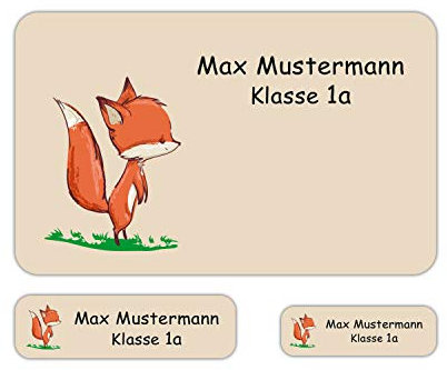Sunnywall® Namensaufkleber + Stifteaufkleber Kinder Schule Fuchs Aufkleber Namensetiketten | 79 Stück in 3 Größen Klebeetiketten zum Beschriften Kita Schulanfang | wasserfest