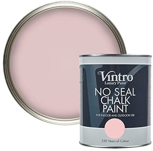 Vintro | No Seal Chalk Paint | Light Pink | Interior & Exterior Use | Furniture | Walls | Wood | Metal | 1 Litre (Madame de Pompadour)