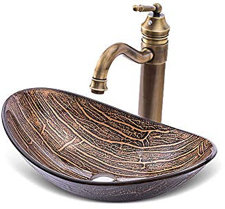 HomeLava Design Waschbecken Aufsatzwaschbecken Waschtisch aus Gehärtetes Glas für Gäste WC inkl. Ablaufgarnitur und Wasserhahn Bad 42cm