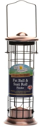 Walter Harrison's Copper Plated Die Cast Wild Bird Suet Roll and Fat Ball Hard-Wearing Hanging Feeder - 20 cm