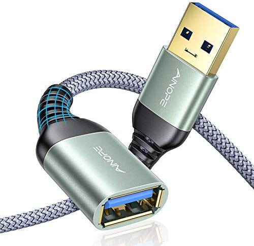 AINOPE 2 Stück 1M+2M USB Verlängerung Kabel USB 3.0 Verlängerungskabel A Stecker auf A Buchse mit eleganten Alluminiumsteckern, Nylon Stoffmantel für Kartenlesegerät,Tastatur, Drucker, Scanner