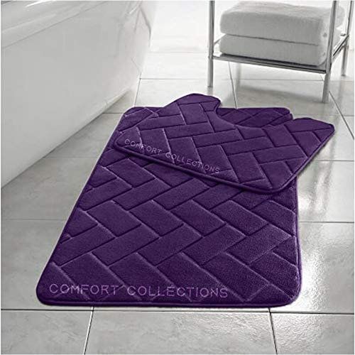 Comfort Collections Memory Foam Bath Mat Set Pedestal Toilet Mat Bathroom Rug 2 Piece Soft Absorbent Non Slip Block Plum Bath Mat (50CM X 80 CM) & Pedestal Mat (50CM X 40 CM) Approximate