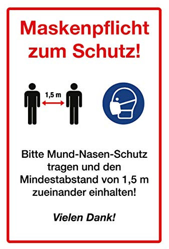 WANDKINGS Hinweisschild - Maskenpflicht zum Schutz - stabile Aluminium Verbundplatte - Wähle eine Größe - 40x30 cm