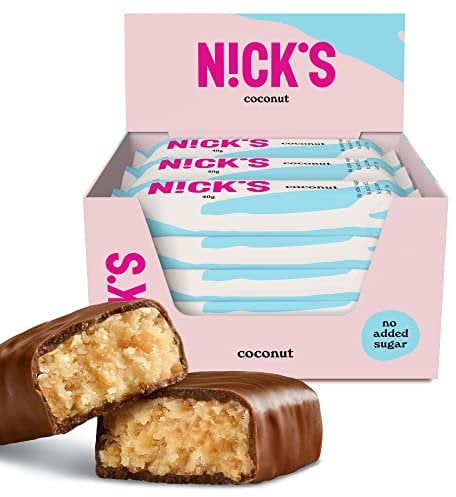 NICKS Barre Keto Noix de Coco au Chocolat Sans Sucre Ajouté, Sans Gluten, Sans Huile de Palme, 175 Calories, 2 g Glucides nets, Low carb Coconut chocolate bar (15x40g)