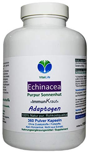 ECHINACEA purpurea 360 Kapseln PURPUR SONNENHUT ImmunFitKraut & Nerven ADAPTOGEN - Immunsystem-Abwehrkräfte Komplex - SEELISCHE Entspannung. 100% Natur pur. OHNE ZUSATZSTOFFE 27020-360