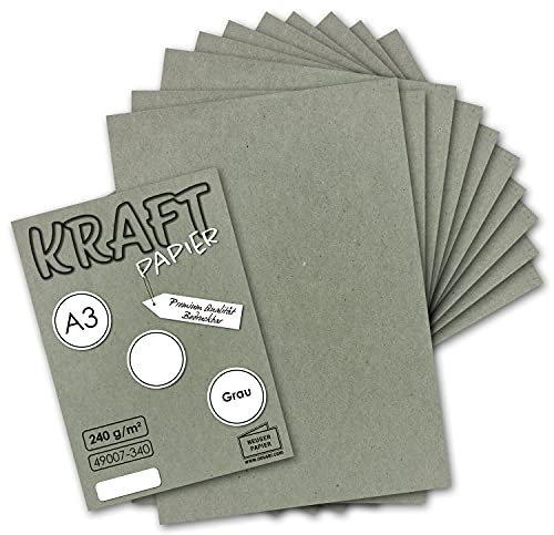 25x Vintage Kraftpapier in Grau - DIN A3-29,7 x 42 cm - 240g - natur Recyclingkarton - nachhaltig ökologisch Bastelkarton Einzelkarte - UmWelt by GUSTAV NEUSER