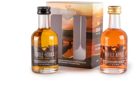 Kin Toffee and Toffee Apple Vodka Duo Set – 2 x 50ml bottles, 20.3% ABV, Made in the Lake District. Smooth & Rich Caramel Undertones, Subtle Vodka Kick, Delicious in Cocktails, Great Gift Set