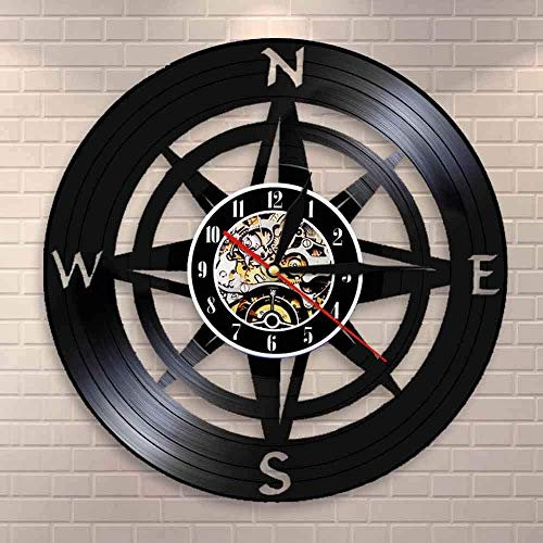 XYVXJ Horloges Horloge Rose des Vents Boussole Vinyle Horloge Murale Record Horloge Art Mural Fait à la Main idées Cadeaux Uniques