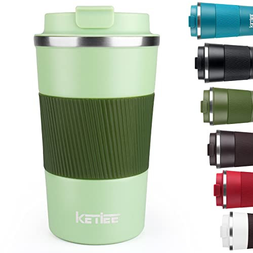 KETIEE 510ml Insulated Travel Mug With Leakproof Lid - Double Walled Stainless Steel Cup for Hot and Cold Drinks - Green